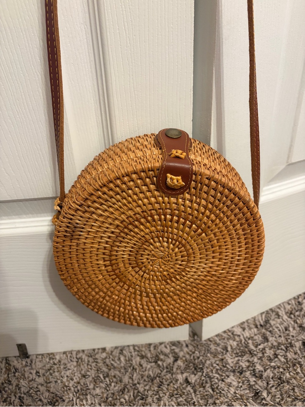 Round Bali rattan crossbody bag/purse